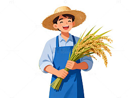 农民丰收稻田卡通插画