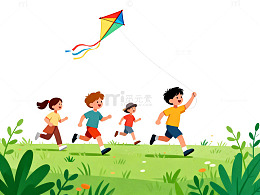 欢乐儿童放风筝插画