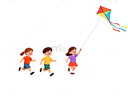 童趣放风筝卡通插画