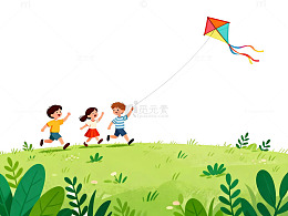 卡通儿童放风筝插画