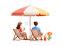 夏日海滩休闲插画