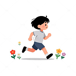 卡通风女孩跑步插画