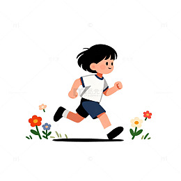 卡通跑步儿童插画设计素材
