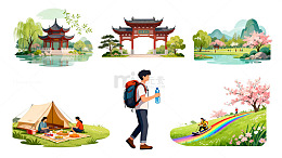 卡通园林户外活动插画素材