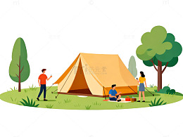 户外露营卡通插画