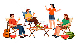 户外野餐聚会插画素材