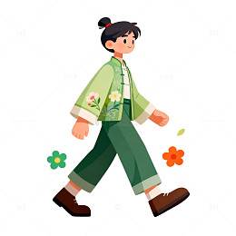 卡通风少女花朵插画素材