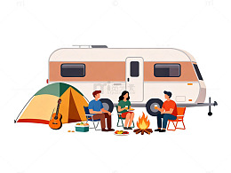 露营野餐卡通插画