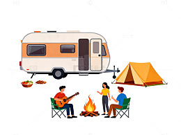 露营休闲卡通插画