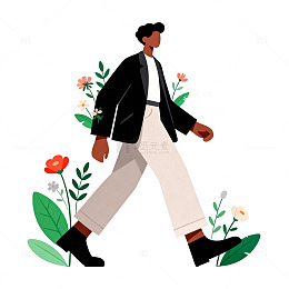 插画风人物花卉行走设计元素