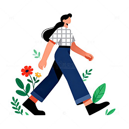简约时尚女性插画步行场景