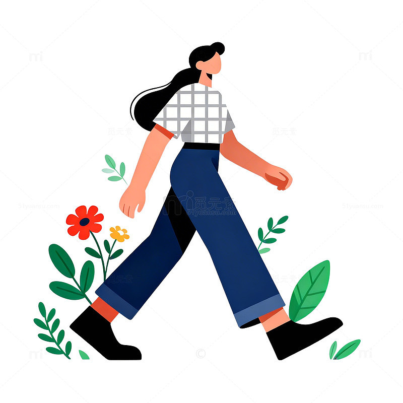 简约时尚女性插画步行场景