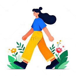 插画风格女性步行插画素材