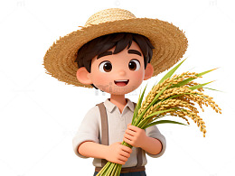 卡通农民收稻谷场景