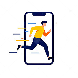 奔跑男子手机画面插画风格
