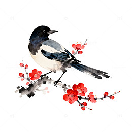 水墨画喜鹊梅花图