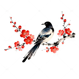 水墨花鸟画喜鹊梅花艺术插图