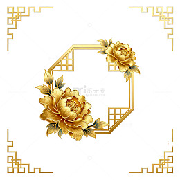 金色牡丹花框架装饰图案