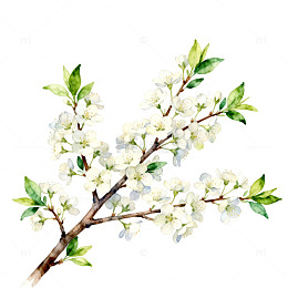 水彩花卉春天樱花树枝画