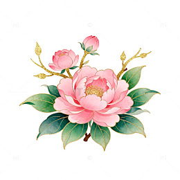 工笔山茶花绘画素材