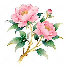 粉色山茶花绘画