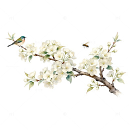 工笔花鸟画盛开梅花枝头