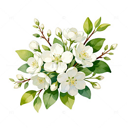 清新花卉插画茉莉花束设计素材