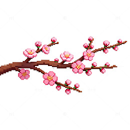 像素风梅花枝条插画设计素材