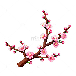 像素风格樱花枝插画设计素材