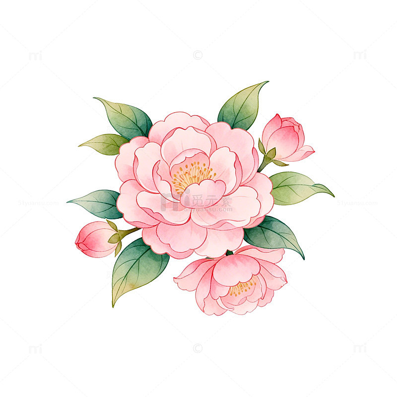 水彩花卉插画山茶花设计素材