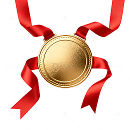 金色奖牌红色丝带荣誉象征