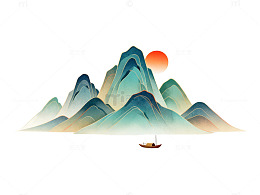 水墨山水画风景矢量插画