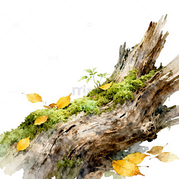 水彩风枯木新生自然插画