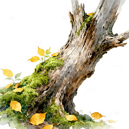 水彩风老树秋叶美景