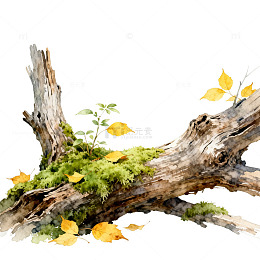 水彩枯木新生自然风景插画