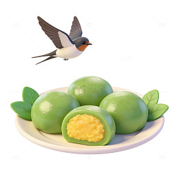 卡通燕子青团美食插画