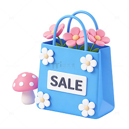 卡通风购物袋花朵装饰设计