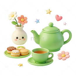卡通风下午茶场景元素设计素材