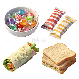 休闲零食午餐组合插画素材