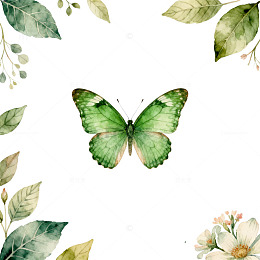 绿色蝴蝶水彩画植物边框