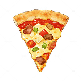 水彩披萨美食插画设计素材