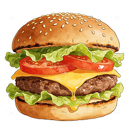 水彩美味汉堡插画设计素材