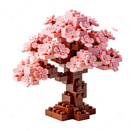 乐高风格樱花树拼装模型