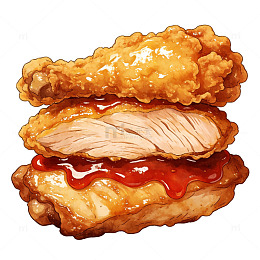 水彩画炸鸡汉堡美食插画