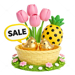 春季促销彩蛋小鸡装饰立体元素3d免扣素材