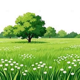 田园风光草地树木插画