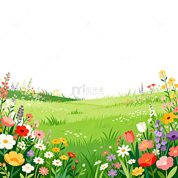 卡通花园草地插画