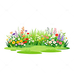 卡通花卉草地插画