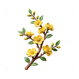 黄色花卉枝粘土艺术装饰