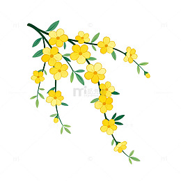 手绘黄色小花枝条插画